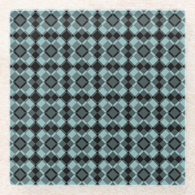 Blue Black Checker Argyle Pattern Glasuntersetzer (Vorderseite)