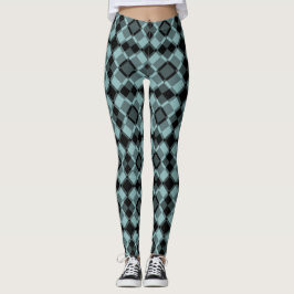 Blue Black Checker Argyle Pattern Leggings