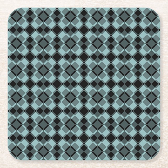 Blue Black Checker Argyle Pattern Rechteckiger Pappuntersetzer (Vorderseite)
