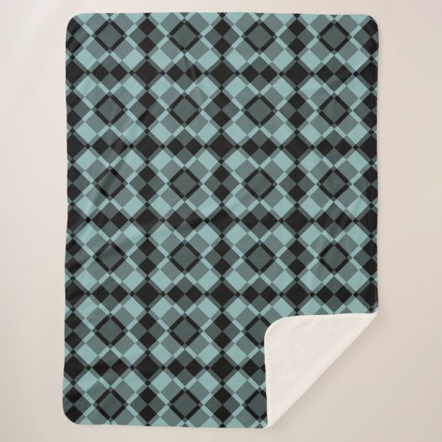 Blue Black Checker Argyle Pattern Sherpadecke (Vorderseite)