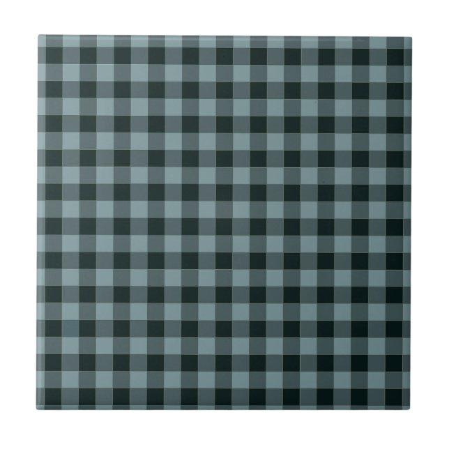 Blue Black Checkered Gingham Pattern Fliese (Vorderseite)