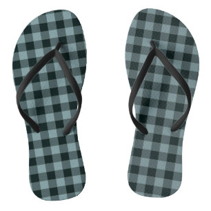 Blue Black Checkered Gingham Pattern Flip Flops