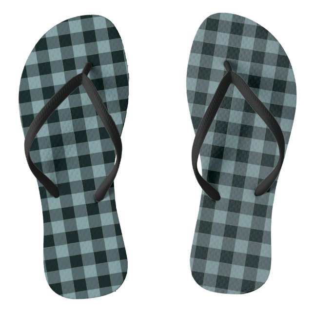 Blue Black Checkered Gingham Pattern Flip Flops (Fußbett)