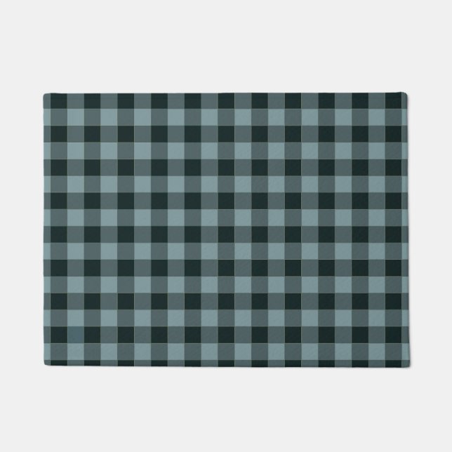 Blue Black Checkered Gingham Pattern Fußmatte (Vorderseite)