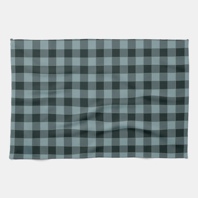 Blue Black Checkered Gingham Pattern Geschirrtuch (Horizontal)