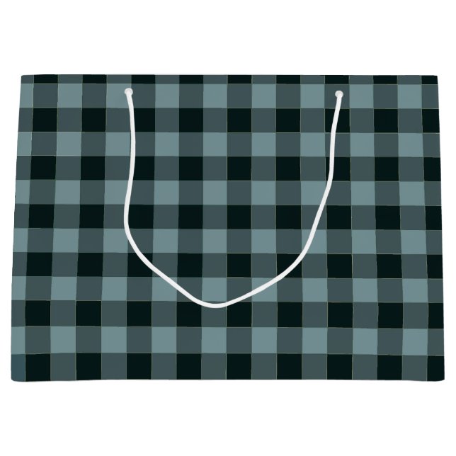 Blue Black Checkered Gingham Pattern Große Geschenktüte (Vorderseite)