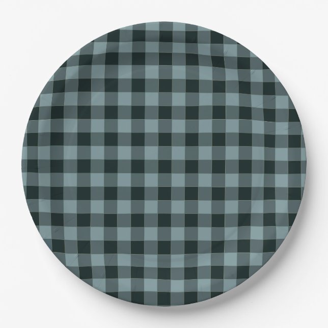 Blue Black Checkered Gingham Pattern Pappteller (Vorderseite)