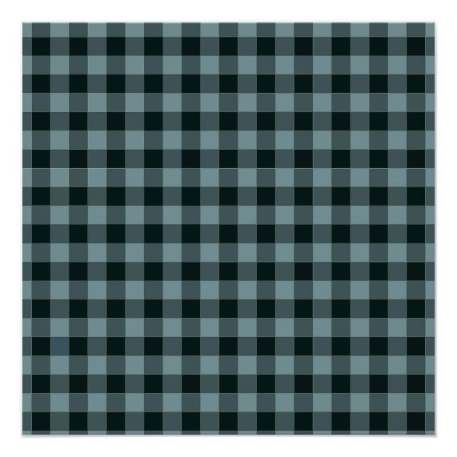 Blue Black Checkered Gingham Pattern Poster (Vorderseite)