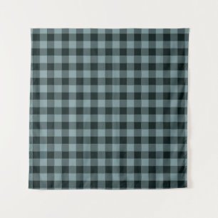 Blue Black Checkered Gingham Pattern Wandteppich