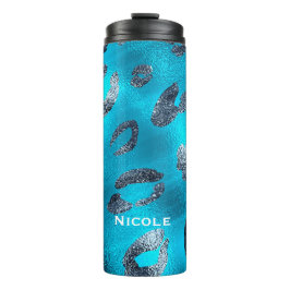 Blue & Black Cheetah Leopard Druckpunkte kundenspe Thermosbecher