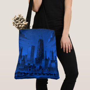 Blue Black Chicago Skyline Tote Bag Tasche