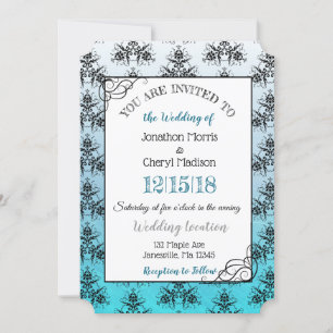 Blue Black Damask Classy Wedding invitations