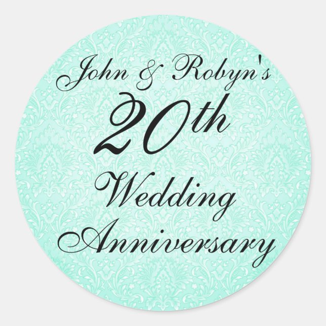 Blue & Black Damask Hochzeitsticker zum Jubiläum Runder Aufkleber (Vorderseite)