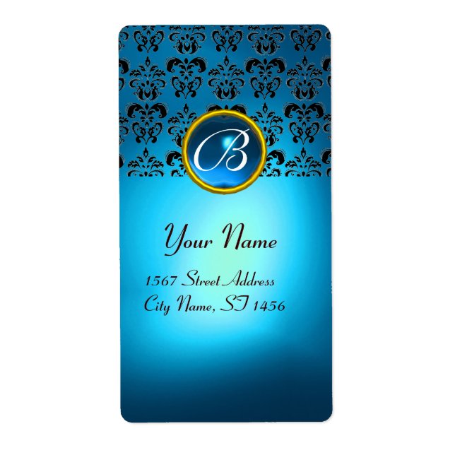 BLUE BLACK DAMASK MONOGRAM, Saphir Turquase (Vorne)