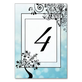 Blue Black Decorative Tree Tischnummer Card