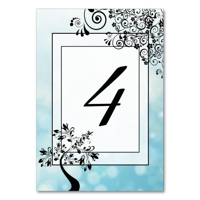 Blue Black Decorative Tree Tischnummer Card (Vorderseite)