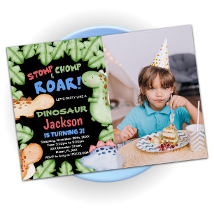 Blue Black Dinosaur Anniversaire Invitations avec