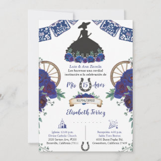 Blue Black Dress Charra Einladung, Charro mexikani