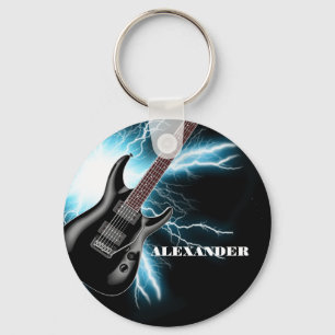 Blue & Black Electric Guitar Design Schlüsselanhän Schlüsselanhänger