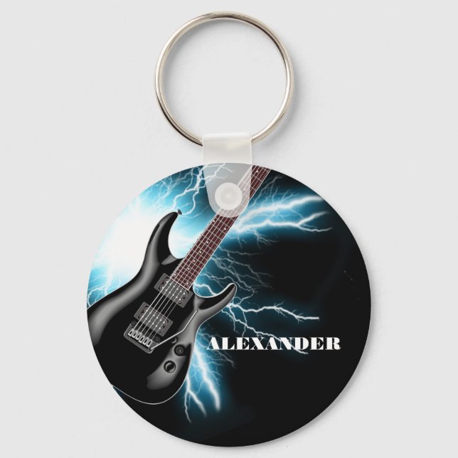 Blue & Black Electric Guitar Design Schlüsselanhän Schlüsselanhänger (Vorderseite)