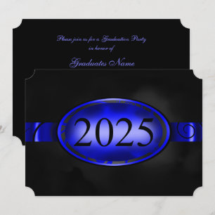 Blue & Black Floral Button 2025 Graduation Party Einladung
