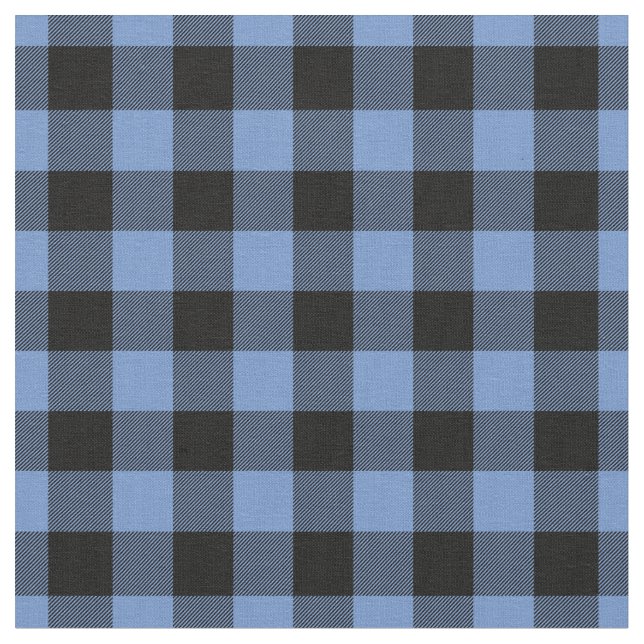 Blue & Black Gingham Plaid Stoff (Nahaufnahme)