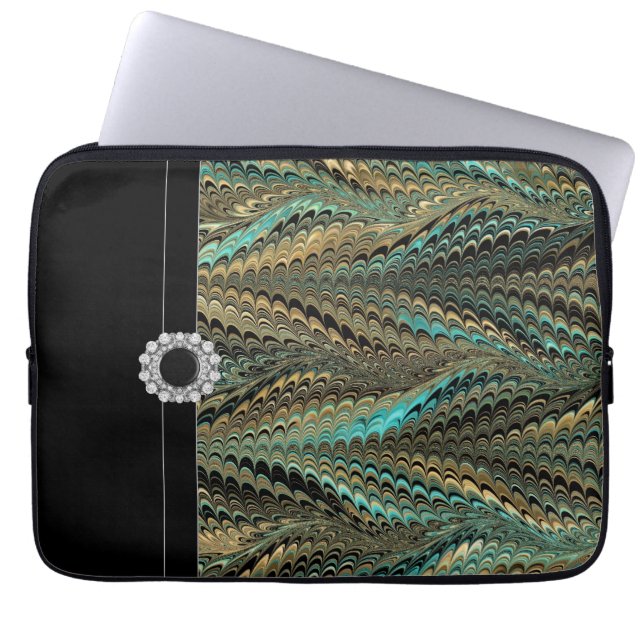Blue Black Gold Eleganter Laptop-Sieb Laptopschutzhülle (Vorderseite)