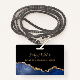 Blue Black Gold Foil Agate Event Planner Ausweis
