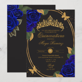 Blue Black Gold Glitzern Butterfly Quinceñera Einladung