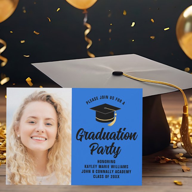Blue Black Graduate Foto 2025 Graduation Party Einladung (Von Creator hochgeladen)