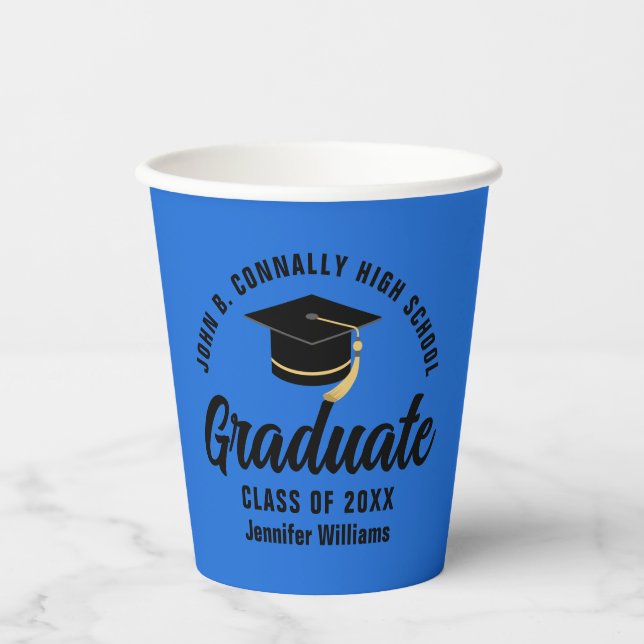Blue Black Graduate Personalisiert Graduate Party Pappbecher (Vorderseite)
