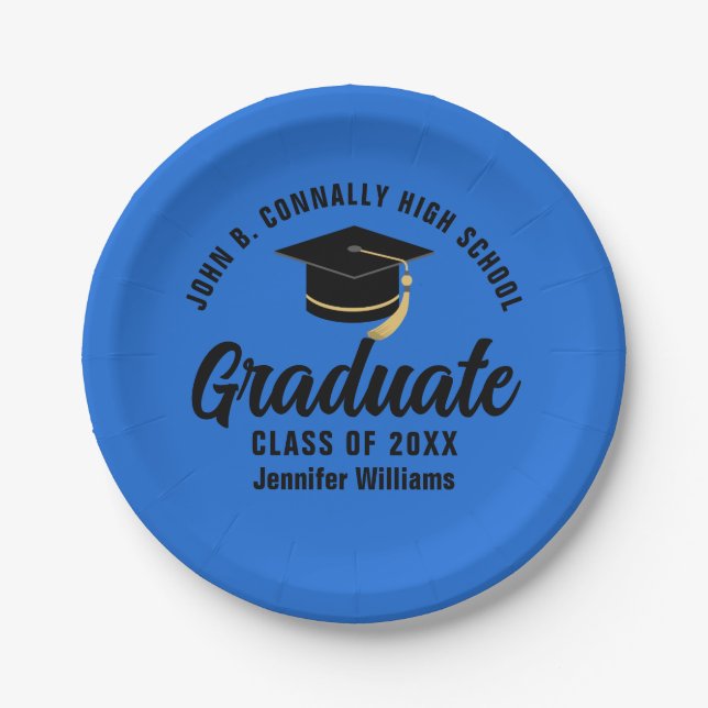 Blue Black Graduate Personalisiert Graduate Party Pappteller (Vorderseite)