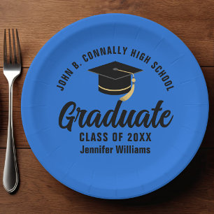 Blue Black Graduate Personalisiert Graduate Party Pappteller