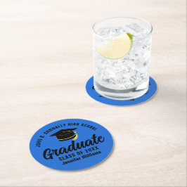 Blue Black Graduate Personalisiert Graduate Party Runder Pappuntersetzer