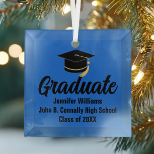 Blue Black Graduate Personalisierter Abschluss Ornament Aus Glas