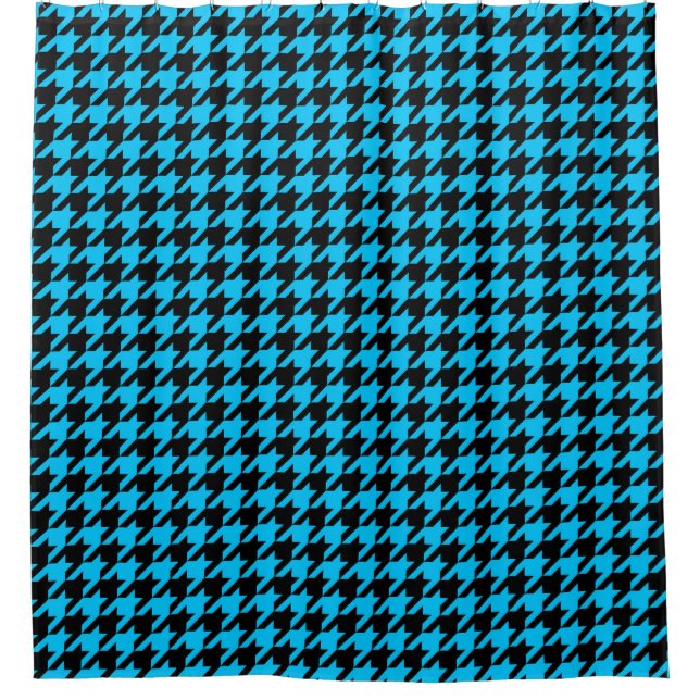 Blue Black Hahnentrittmuster Karo Duschvorhang (Vorderseite)