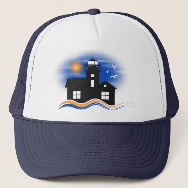 Blue Black Lighthouse Seascape Truckerkappe (Vorderseite)