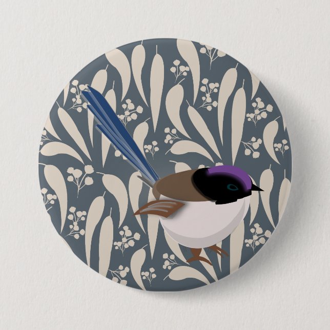 Blue, Black & Lila Fairy Wren Button (Vorderseite)