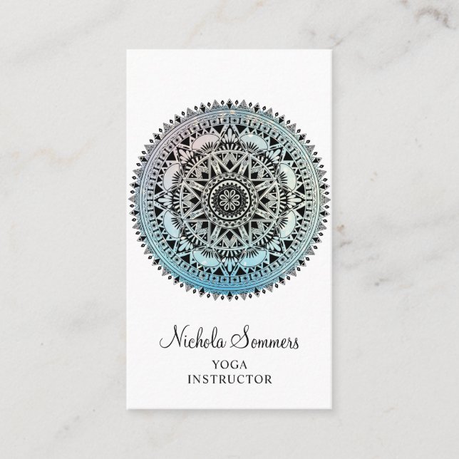 Blue Black Mandala Yoga Instructor Business Card Visitenkarte (Vorderseite)