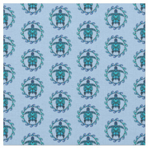 Blue Black Maori Sun Symbol Tribal Turtles Stoff