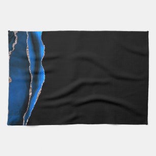 Blue Black Marble Gilded Agate Geschirrtuch