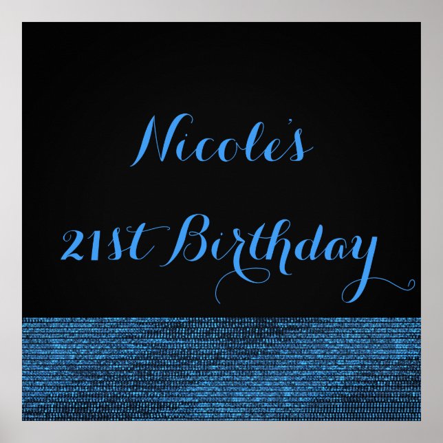 Blue & Black Modern Glam Sequins Party Banner Poster (Vorne)