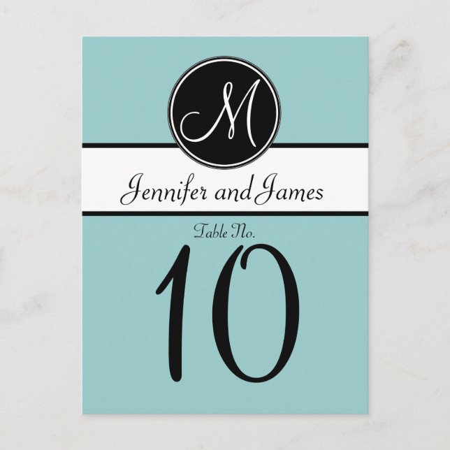 Blue Black Monogram Wedding Tischnummer Card (Vorderseite)