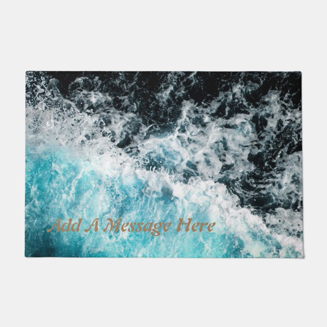 Blue Black Ocean Waves Hawaii Anpassbare Leinwand Fußmatte (Vorderseite)