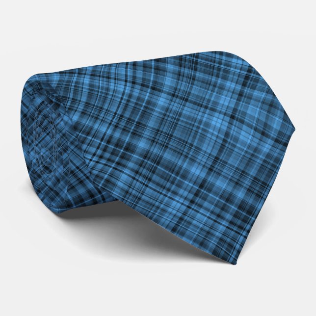 Blue Black Plaid Pattern Krawatte (Gerollt)