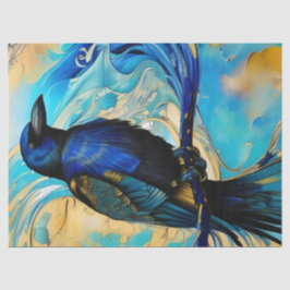 Blue Black Raven auf Blue und Gold abstrakt Seidenpapier