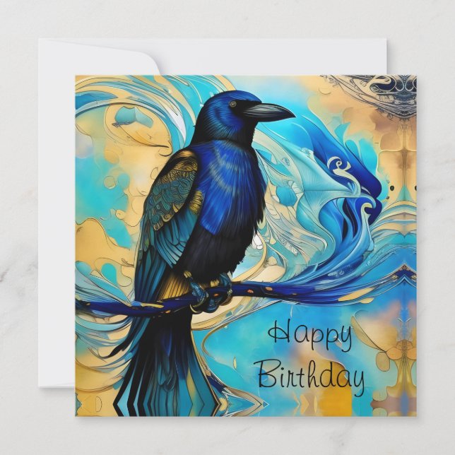 Blue Black Raven, Blue und Gold abstrakter Geburts (Vorderseite)