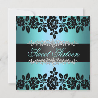 Blue & Black Rose Sweet 16 Birthday Einladung