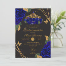 Blue Black Rose Tiara Gold Glitzer Quinceañera