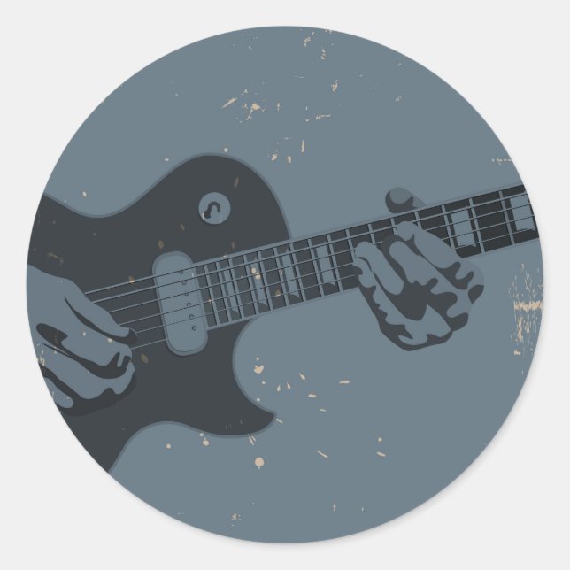 Blue & Black Rustic Guitar Player Runder Aufkleber (Vorderseite)